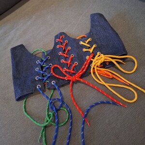 Denim corset belt with rainbow laces
